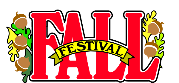 The image shows a logo with text that reads "FALL FESTIVAL" on top of an illustration depicting autumn leaves in various shades of orange and yellow around what appears to be a pumpkin, suggesting it's related to Halloween or fall festivities.