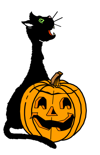 The image shows a Halloween pumpkin with eyes carved into it against a black background on top of which there is an orange stripe at the bottom edge.
