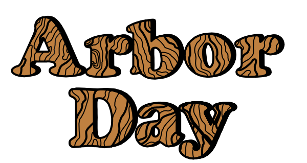 The text "Arbor Day" on a background with tiger stripes is visible within this small clip-art image.