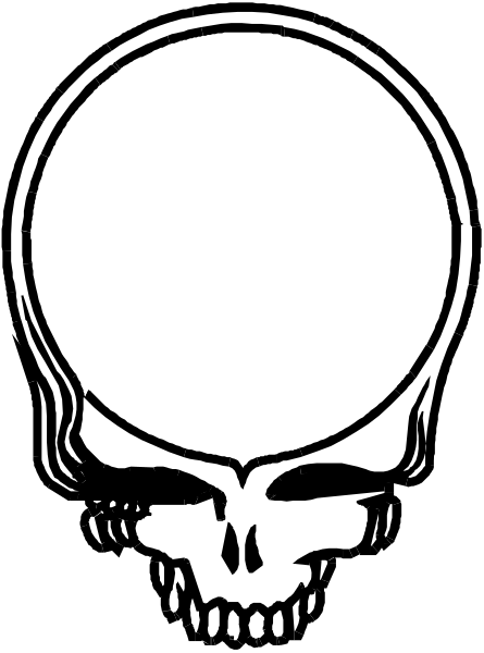 The black and white logo of a band with their initials on it.
