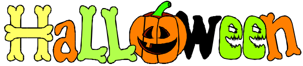 The image shows a Halloween greeting with text that reads "Halloween on Con," featuring an apple icon above the word 'on' in green coloring.