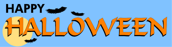 The image shows a greeting card with text that says "Happy Halloween" at top right corner above an illustration of two bats flying in front of a full moon on what appears to be October 31st, as indicated by the date and bat silhouettes against a dark background. There is also some additional decorative elements such as ghosts or other spooky figures that are not clearly distinguishable due to their small size within this image. The overall style of the card suggests it's meant for Halloween celebrations with its thematic imagery related to bats,