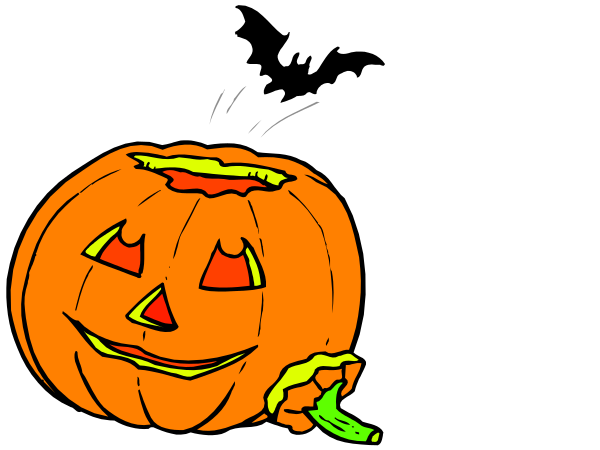 The image shows two Halloween pumpkins with faces carved into them against a black background; on the left is an orange jack-o'-lantern smiling at another smaller one that appears to be crying out in distress, as indicated by its mouth and eyes being drawn open wide.
