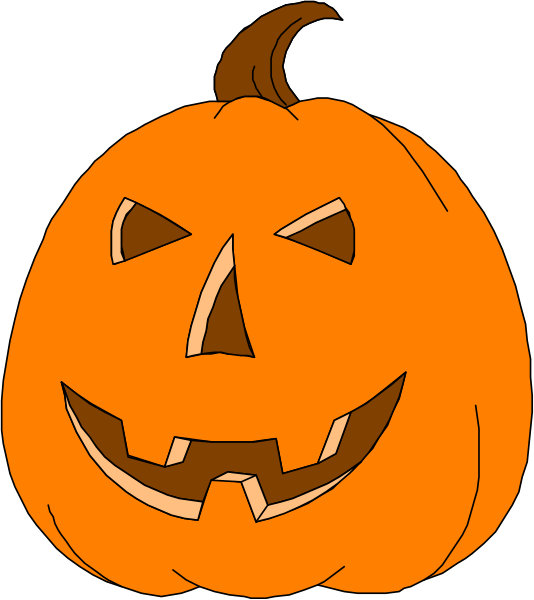 The image shows a cartoon pumpkin with carved jack o' lantern features resembling a Halloween theme.