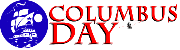 The image shows a logo with text that reads "COPENHAGEN DAY" at top left corner, followed by an illustration of Columbus Day in red letters on right side against blue background; below it is another line of smaller white lettering reading "COLUMBUS DAY."