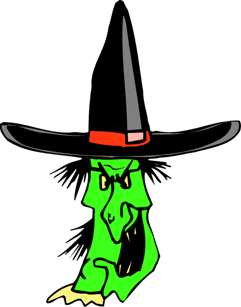 The image shows a cartoon witch's hat with an exaggeratedly large nose on it against a black background.