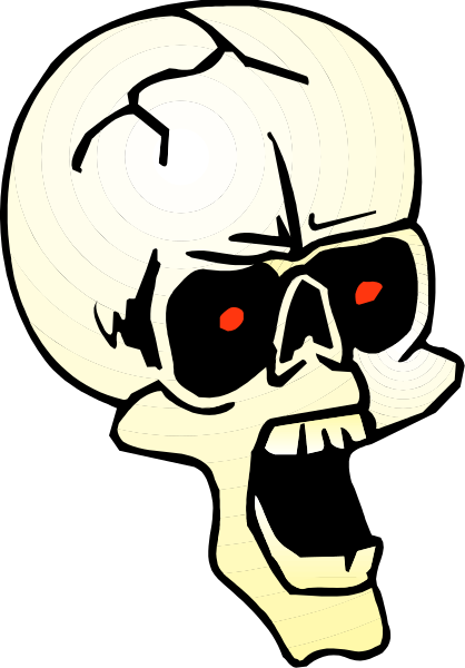 The image shows a cartoon skull with sunglasses on its eyes, appearing to be screaming or yelling.
