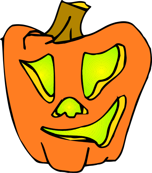 The image shows a cartoon pumpkin with carved eyes that resemble faces of two different expressions: on its left side is an eye looking upwards towards something above it, while on its right side there's another face making a funny expression and sticking out its tongue in a playful manner; the background appears to be black.