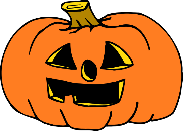 The image shows two Halloween pumpkins with faces carved into them against a black background; there is no text present on this clip-art illustration.