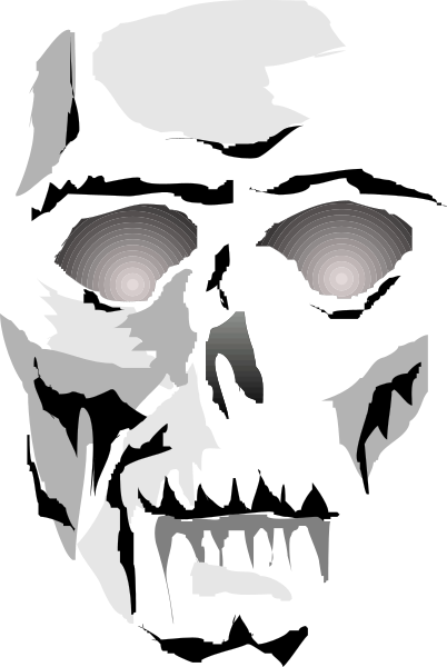 The image shows a closeup of an animated skull with glowing eyes against a dark background.