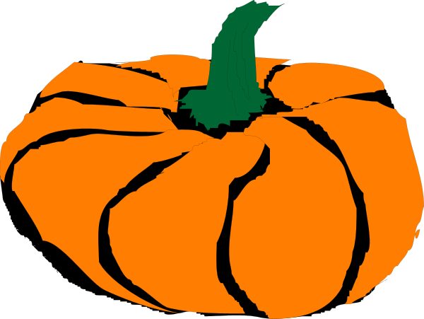The image shows a cartoon of two pumpkins with faces carved into them against an orange background that resembles autumn leaves.