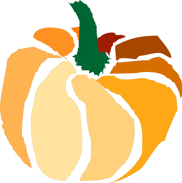 The image shows a pumpkin with carved faces resembling jack o'lanterns against two different backgrounds: black for one half of the picture and orange for the other.