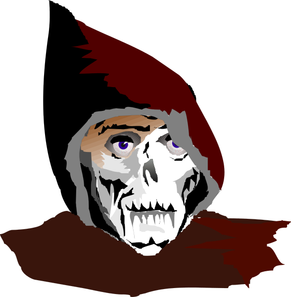 The image shows a stylized character with red hair wearing an orange hooded cloak against a black background; there is no text present in this clip-art illustration.