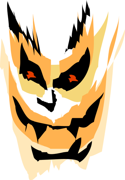 The image shows a closeup of an animated character with orange hair wearing glasses that have red eyes on them; it appears to be from a comic book-style illustration featuring exaggerated facial features such as large, expressive eyebrows and teeth.