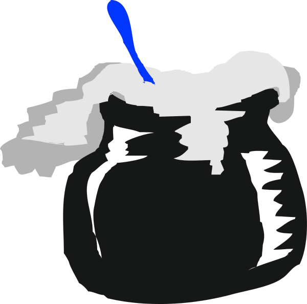 The black and white cartoon shows a jar with an angry face on it next to another smaller jar that appears happy.
