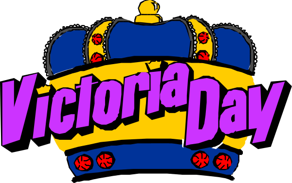 The image shows a logo with text that reads "Victoria Day" atop an illustration of a crown on top left corner; below it is another line of purple text reading "VICTORIA DAY WEEK."