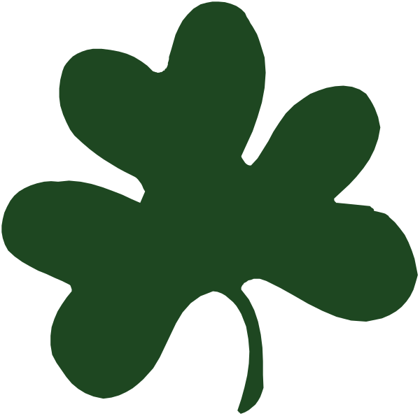 The image shows a green four leaf clover with white shamrocks on either side of it against a black background.