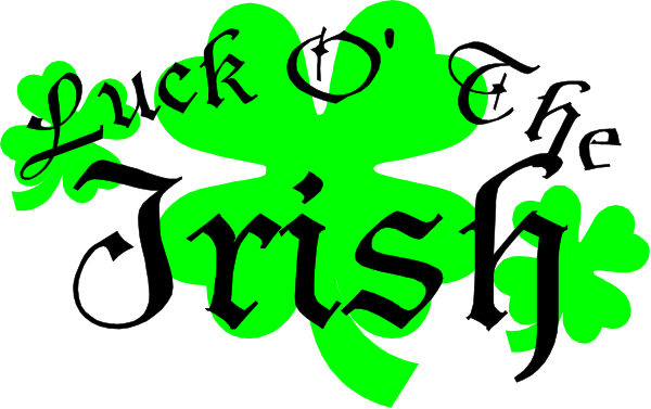 The image shows a green clovers graphic with text that reads "St Patrick's Day" overlaid on it in black font.