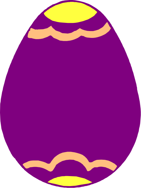 The image shows a purple egg with an orange design on it against a gray background.