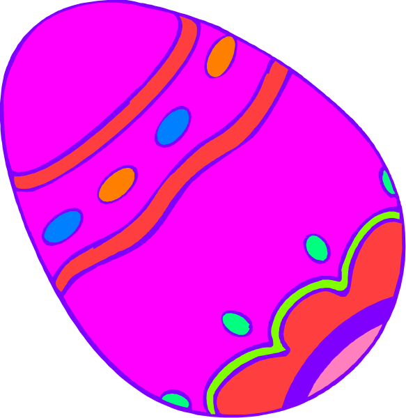 The images show a sequence of two identical eggs with colorful patterns on them against different backgrounds: 1) purple egg in black space; 2) pink egg in red-green striped patterned backdrop, which is rotated and flipped horizontally compared to the first image. There are no texts or actions depicted here. The setting appears static with a focus solely on these two eggs.