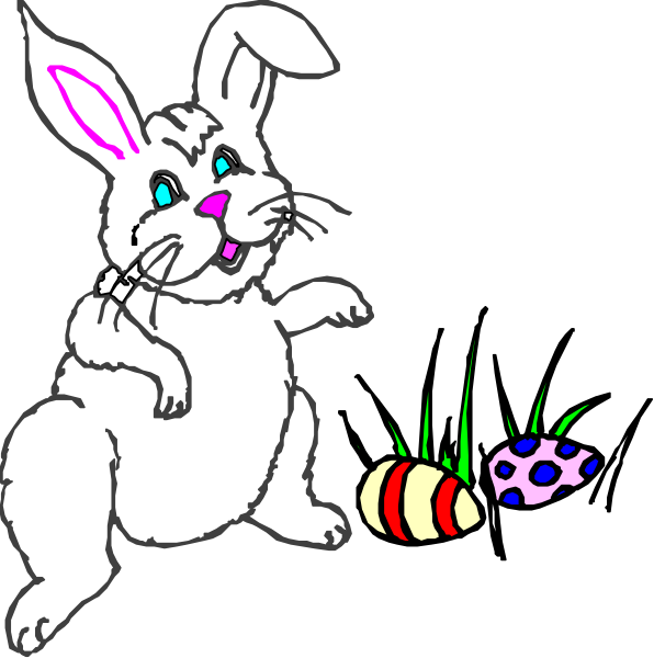 The images show a cartoon rabbit with an egg on its head next to two eggs that have been cracked open by it; one of them is still in front of the bunny while another has already fallen off, and there's no sign of any other animals or objects around except for these.