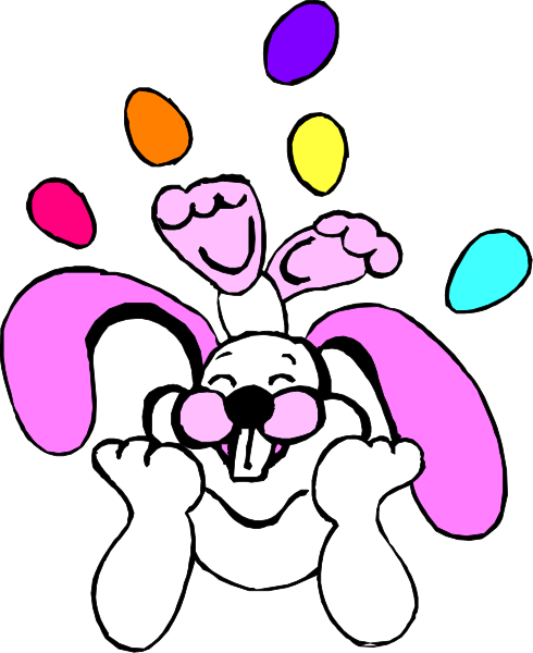 The image shows a cartoon rabbit with colorful confetti around it's head, smiling broadly at an unseen audience.