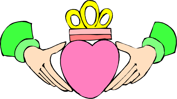 The image shows a cartoon of two hands holding an open heart with wings on either side; there is no text present in this clip-art illustration.