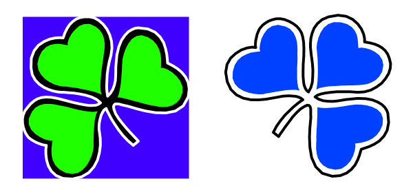 The image shows a black background with two white shapes resembling clovers on either side of it; there is no text present in this clip-art illustration.
