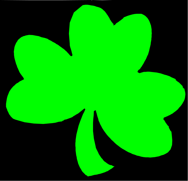 The image shows a green four leaf clover on top of another smaller shamrock with an outline that is slightly darker than its fill color against a black background.