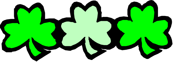 The image shows a black background with three rows of shamrocks; two on top have green leaves while those below them appear to be white.