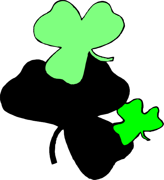 The image shows three shamrocks with a black background on each side of them.