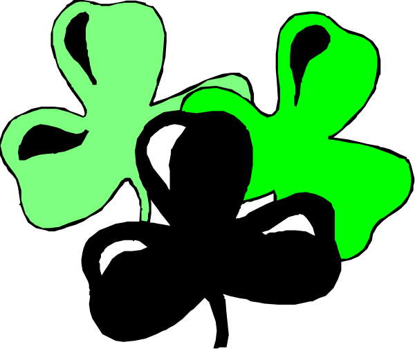The image shows a black background with four green clovers arranged diagonally from top left to bottom right corners of an inverted triangle shape.