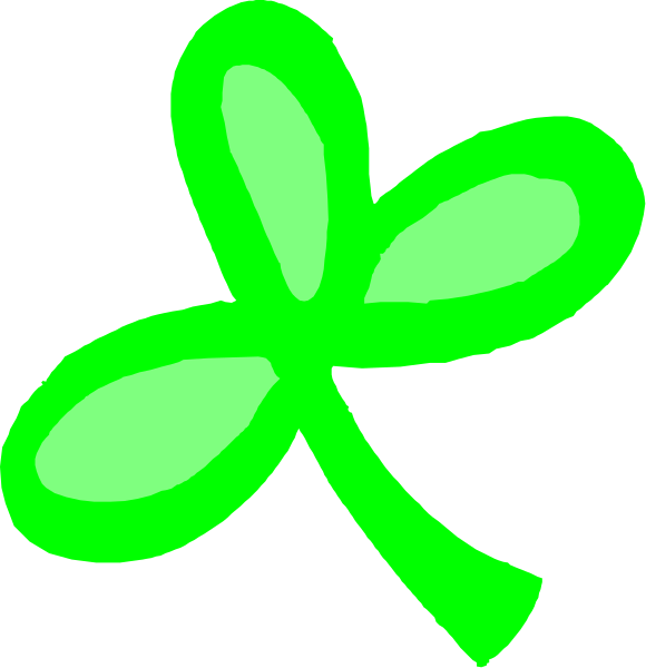 The image shows a green four leaf clover on top of another smaller neon green four leaf clover with an outline that is slightly darker than its fill color.