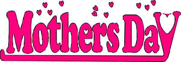 The image shows a pink text that reads "Mother's Day" with hearts around it on top of what appears to be an envelope graphic in shades of gray.