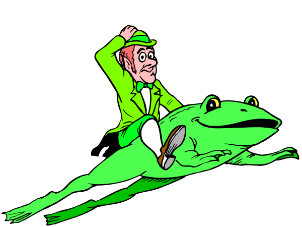 The cartoon depicts a man riding on top of an alligator with its mouth open wide as if roaring; both characters appear to be in motion against a dark background.