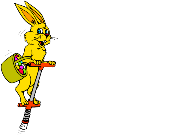 The cartoon shows two rabbits riding bicycles with baskets on their backs; there is no text present within this image.