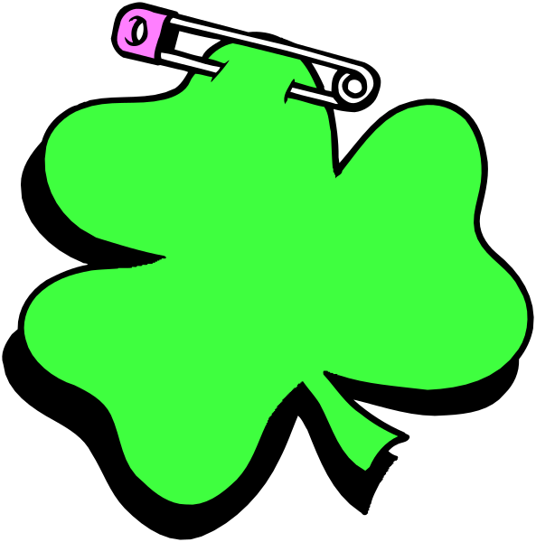 The image shows a stylized clover with shamrocks on it against a black background; above this is an illustration of two cartoon-style rockets flying in formation over what appears to be a green clovers, suggesting that these might represent leprechauns' hats.