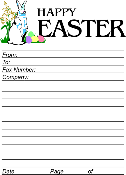 The image shows a black background with two cartoon bunnies on either side of an Easter egg hunt scene featuring flowers in full bloom at sunset.