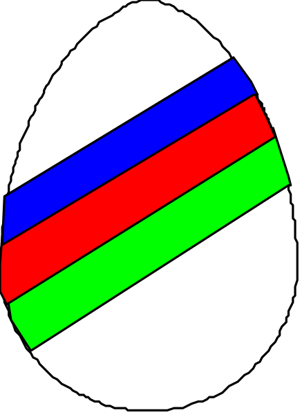 The image shows a colorful egg with stripes of red, blue, green, yellow, white, black, pink, orange, purple, brown, gray, silver, gold, plaid, polka dot and dotted line patterns on it against an unseen background.