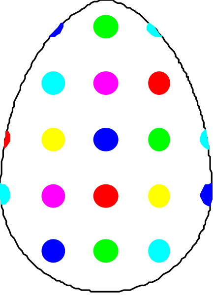 The image shows a colorful Easter egg with multicolored dots on it against a black background.