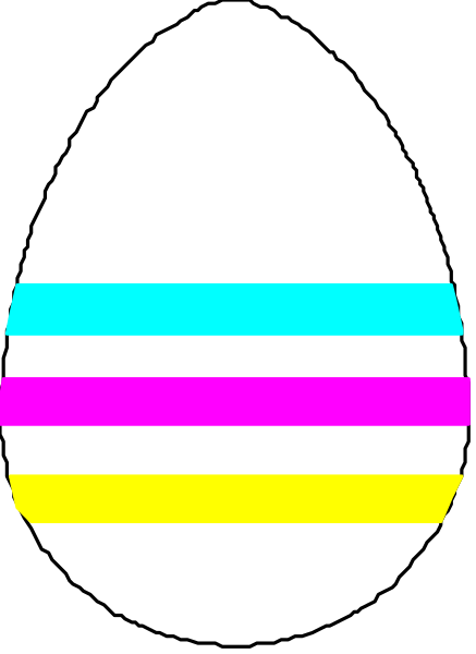 The image shows a colorful Easter egg with stripes of pink, yellow, green, blue, red, white, black, orange, purple, brown, gray, light blue, dark blue, teal, and magenta against an unseen background.