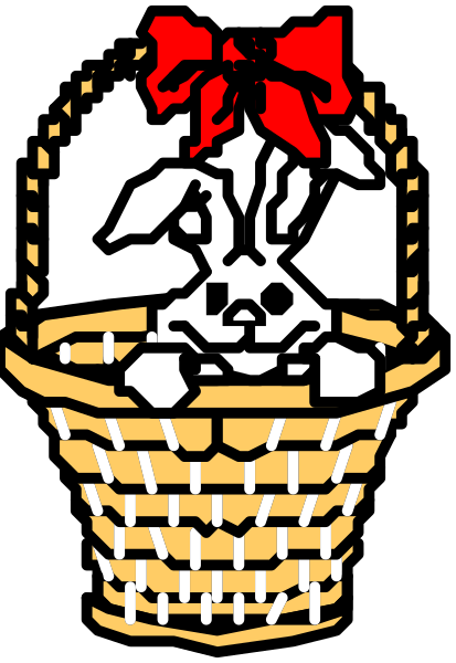 The image shows a stylized emblem with an illustration of a basket containing what appears to be a small figure resembling a person sitting inside it; above this central motif is another smaller depiction, possibly representing a bird in flight over water or sky background.