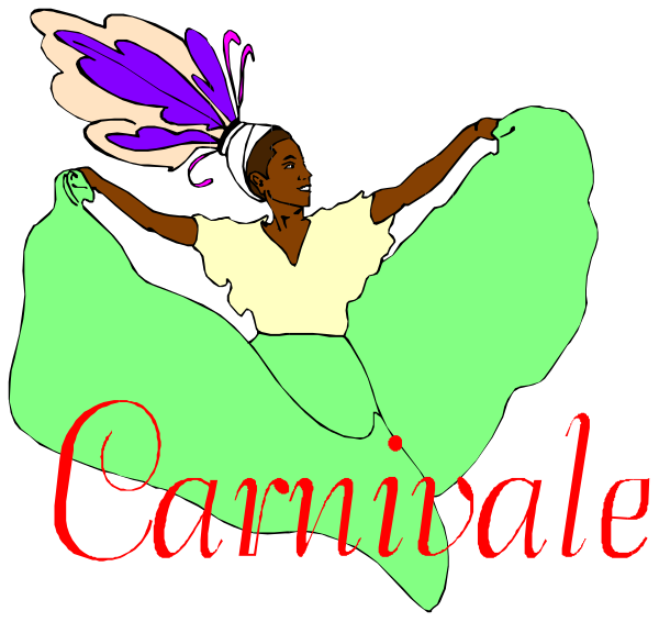 The image features a cartoon of two mermaids with purple hair dancing; text "CARNIVALE" is present in white font at bottom right corner against black background.