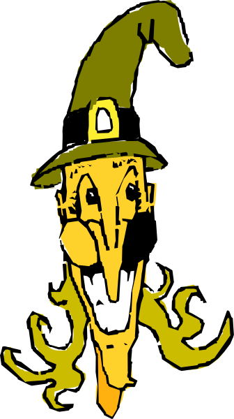 The image shows a cartoon witch's face with exaggerated features on what appears to be an advertisement banner for "Witch Hazel" ice cream.