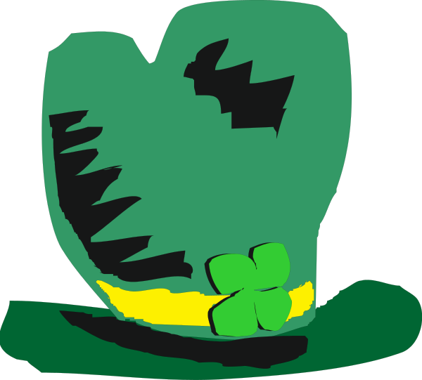 The image shows a cartoon of an Irish hat with shamrocks on it placed over what appears to be four clovers in front of them.