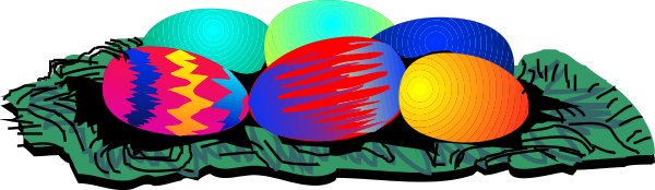 The image shows a collection of colorful Easter eggs with various patterns on them arranged together against an indistinct background that does not provide any additional context about their location or purpose for being displayed in this manner.