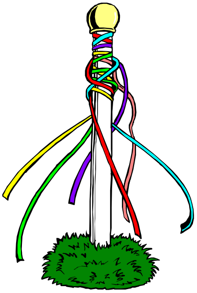 The image shows a colorful ribbon tied around an object that resembles a pole with multiple flags attached to it; there is no text present in this clip-art illustration.