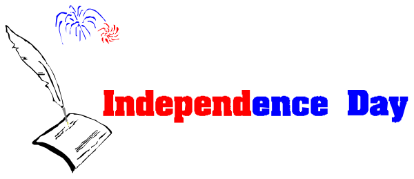 The image shows a banner with text that reads "Independence Day" at top right corner of an American flag design featuring fireworks on left side; below it is another line saying "4th Of July."