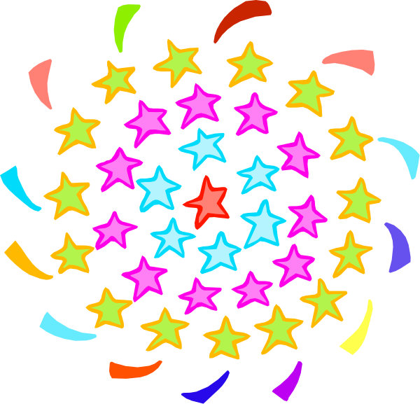 The image shows a colorful cluster of stars with various hues against a dark background.