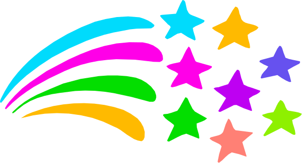 The image shows a colorful rainbow with stars at its end against a dark background.